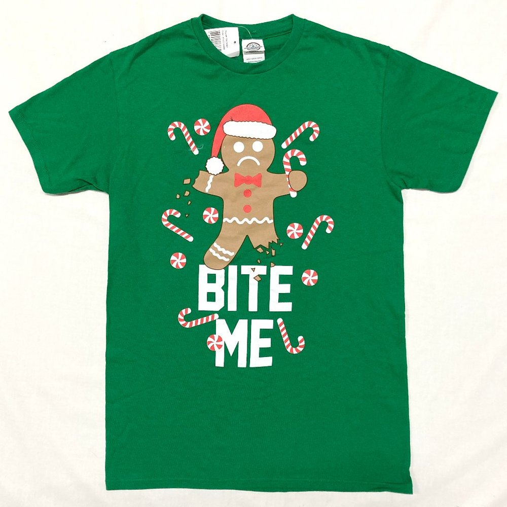Christmas Gingerbread Man Tee Shirt Mens Small BITE ME